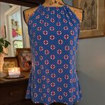 Cynthia Rowley Blue Halter Top – Nautical Red & White Print, Sleeveless Photo 4
