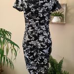 New INC Black and White Mosaic Peony Floral ruched pencil dress S Photo 4