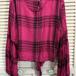 Wild Fable  Hot Pink/Black Plaid Long‎ Balloon Sleeve Tie Back Shirt Size XXL Photo 0