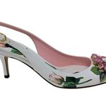 Dolce & Gabbana Jeweled Bellucci Floral Print Slingback Heels White and Pink 35 Photo 12