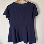 SheIn  Curve Peplum Top 0XL Navy Blue Flutter Sleeve Stretch‎ Photo 3