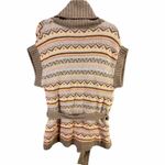 The Limited  Sweater Vest Womens S Tan Pink Fair Isle Open Front Belted Cardigan Photo 3