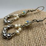 Silver Chandelier Earrings with Pearls & Crystals Fancy Wedding Bridal Statement Gold Photo 5