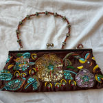 Chateau Vintage beaded sequined embellished Embroidered Floral Brown shoulder bag Clutch Photo 0