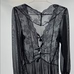 Elegant Black Lace sheer tie front Women’s long robe sexy L bridal feminine Size L Photo 7