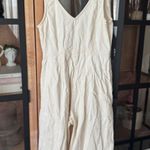 ASOS denim jumpsuit oatmeal wide leg straight beige lineny sleeveless pockets Photo 9