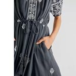 Free People Riley Embroidered Midi Maxi Dress Duster Black Grey Bohemian Medium Photo 3