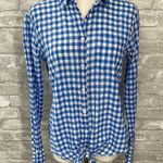 J.Crew Blue and White Gingham Tie Front Button Down Shirt Photo 0