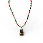 Vintage Navajo sterling silver Kokopelli, inlaid green Jasper, turquoise nklc Photo 2