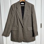 Mango  Oversized Houndstooth Blazer Brown Black Longline Jacket Medium Photo 2