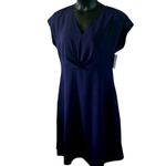 Tahari ASL Navy Blue Cap Sleeve Fit & Flare Dress Size 12 – Elegant V Photo 5