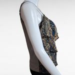 Daytrip  Tan Gray Speckled Tiered Ruffle Zip Front Knit Back Tank Size XS Photo 3