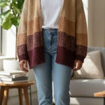 Lucky Brand Brown Ombre Dye Oversize Open Cardigan In Rust Wool Blend Size M Photo 0