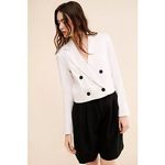 Anthropologie Maeve Linen Cropped Blazer Double Breasted Jacket Button White S Photo 4