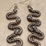 Silver Tone Brown Snake Crystal Drop Earrings Photo 0