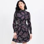 Loft  Black Paisley floral satin Long Sleeve mini Dress NEW 2 petite Photo 10