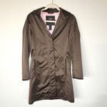 Coach  Leatherware Long Jacket Trench Coat Brown Pink Silk Lining Size 2 Women's Photo 1