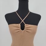 Ribbed Knit Bodycon Mini Dress‎ Summer Party Vacation Resort Cruise Strappy Sz S Tan Photo 1