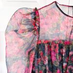 ZARA  Red Floral Organza Sheer Floral Frill Puff Sleeve Blouse * Photo 3