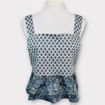 Veronica Beard Gari Cotton Peplum Paisley Print Top Blue White Button Back Sz 8 Photo 7