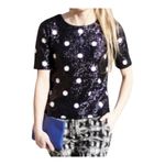 J.Crew Sequin Polka‎ Dot Top Short Sleeve Black White Party Women Size Small Photo 10