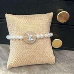 Elegant Pearl Bracelet with Gold Monogram Charm “K” White Photo 0
