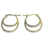 Sterling Silver 925  Gold Overlay Two Tone Double Hoop Diamond Earrings Photo 9