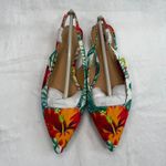 Matiko Hawaiian Print Slingback Pointed Toe Flats Tropical Shoes Size 37 White Photo 2