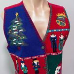Erika  Classics Clothing Company Christmas Holiday Wool Vest Santa Carolers Red Photo 1
