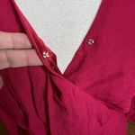 Bebe  Dress Womens 6 Raspberry Pink Chiffon Faux Wrap Midi Sheer 3/4 Sleeve Photo 7