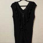 Theory  Black Ruffled Bodycon Mini Dress S Zip Front Jersey Knit Stretch LBD Photo 1