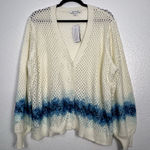 Peace Love World  Cream and Blue Knit Cardigan Photo 0