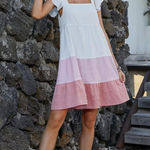 Source Unknown Flowy White Pink and Blush Tiered Mini Dress with Ruffle Sleeves Size Lb by Photo 0