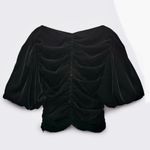 ZARA  NWT black velvet velour ruched gathered puff sleeve short sleeve top Photo 2
