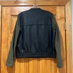 Sans Souci Black Faux Leather Lightweight Jacket with Green Sleeves Photo 5