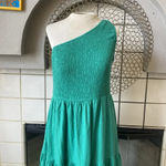 Anrabess one shoulder green midi dress size large ruffle pleated smocked dress Photo 1