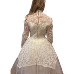 Vintage 60s Lace High Neck Wedding Gown w/ Tulle Skirt ILGWU USA small White Photo 8