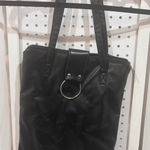 Black Faux Leather Tote Bag with Ring Detail Zipper Top Photo 0