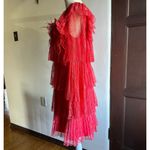 Badgley Mischka | Pink Red Tiered Pleated Lace Bell Sleeve Dress | Size 2 Photo 5