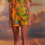 Farm Rio  Orange Fresh Macaws‎ Print Belted Romper Size small Photo 0