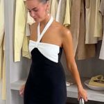 ZARA NWT  Stretch Bow Midi Dress /  Black and White Halter Dress Size Small Photo 6