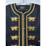 Bob Mackie wearable art black coat embroidered Elephants gold logo buttons large Photo 1