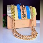 ALDO Raffia Chain Crossbody Bag Blue Fringe, Gold Tiger Charm LAST ONE NWT Photo 3