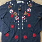 Victoria Jones Black Embroidered Christmas Holiday Cardigan Leopard Print Medium Photo 0