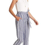 Hatley Women Blue White Paper Bag Pants Beach Stripes Wide Leg Pants Belted XL Size undefined Photo 0