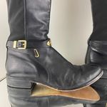 Michael Kors Black Leather Gold Hardware Buckle Arley Knee High Riding Boots Photo 6