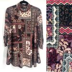 Cocomo Floral Bandana Print 3/4 Sleeve Mock‎ Neck Blouse Medium Boho Patchwork Brown Photo 1