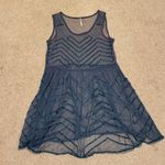 Free People  Embellished Mesh Mini Slip Dress Beaded Blue Size Small Boho Sheer Photo 1