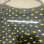 Eshakti  Fit n Flare Black Dress Size 0 XS yellow crown print high waist office Photo 3