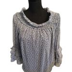 CeCe New NWT  Blue Floral Print Frilly Ruffles Top Size XL Lined Tiered Sleeves Photo 0